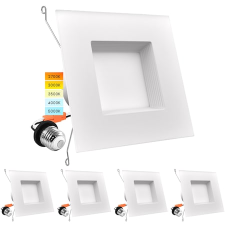 5/6 Square LED Recessed Can Lights 5 CCT 2700K-5000K 12.5W (90W Equivalent) 1100LM Dimmable 4-Pack